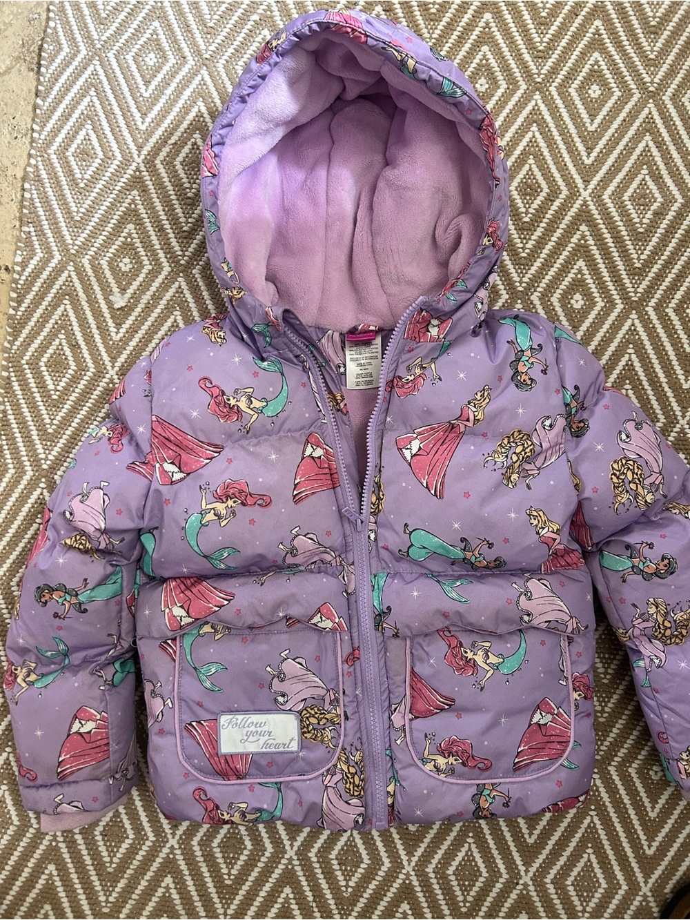 Disney Lavender Princess & Mermaid Puffer Jacket with Hood